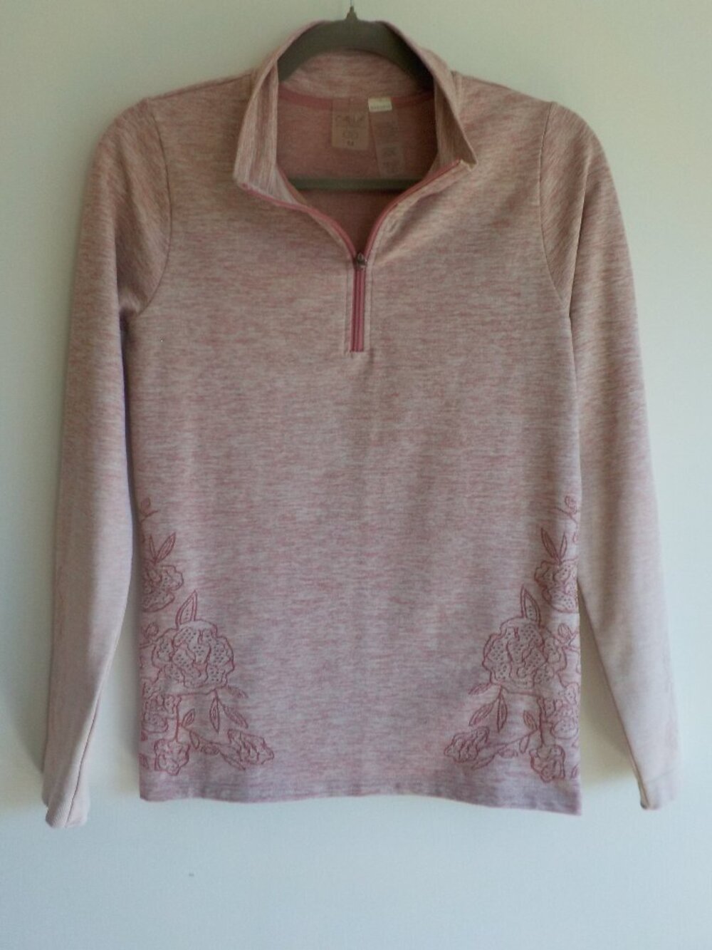 Calia Athletic Top - X-Small - Pink 1/4 Zip Long Sleeve Flower Ombre (801)